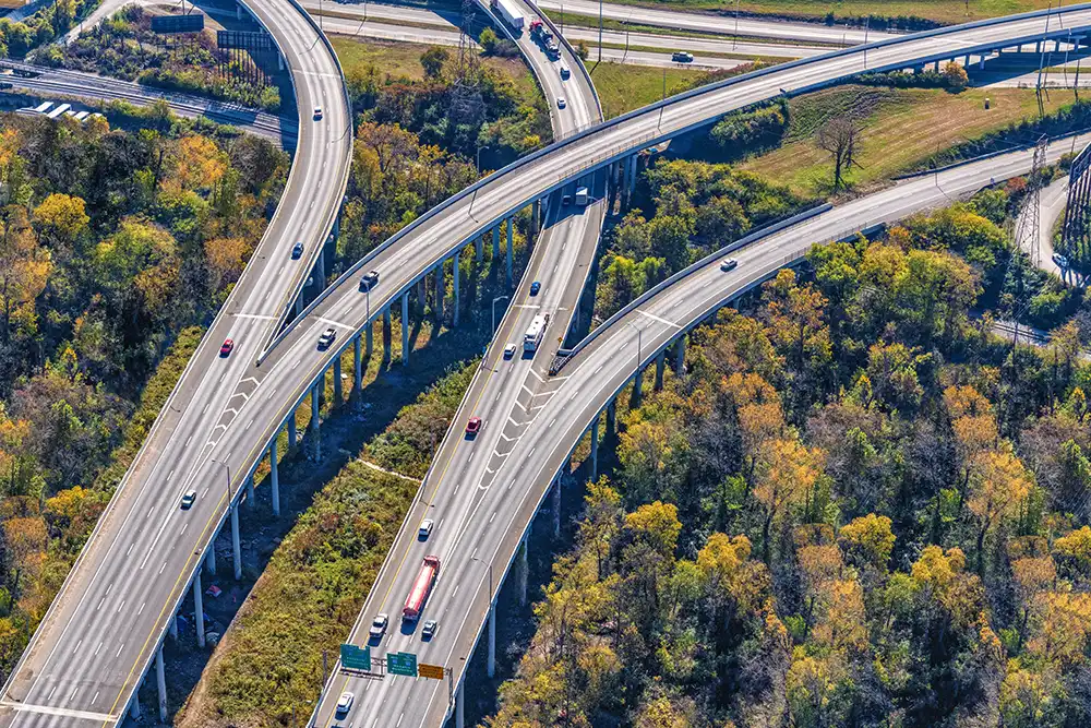 A birds eye view of a freeway